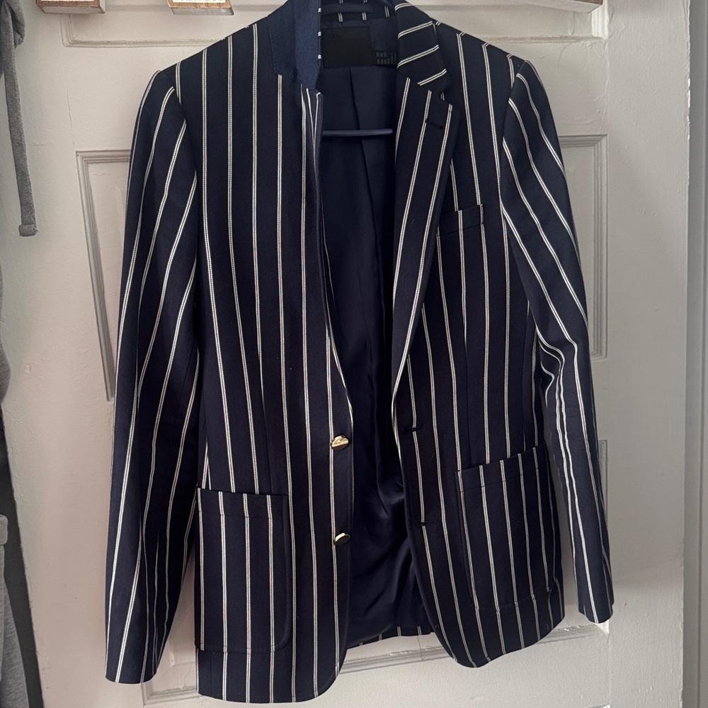 ASOS Navy Striped Blazer with Gold Buttons